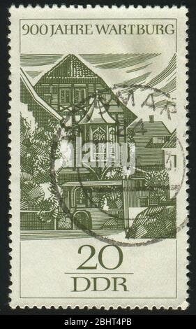 ALLEMAGNE - VERS 1966 : cachet imprimé par l'Allemagne, montre le château de Wartburg près d'Eisenach, Thuringe, vers 1966. Banque D'Images