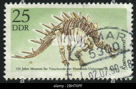 ALLEMAGNE - VERS 1990: Cachet imprimé par l'Allemagne, montre Dipraeosaurus Kentrurosaurus, vers 1990. Banque D'Images