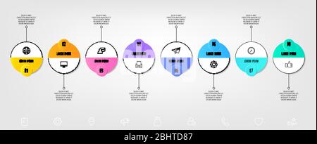 Infographies du cercle du modèle vectoriel. Concept d'entreprise avec 8 options et pièces. Huit étapes pour le graphique, les diagrammes, le diaporama. Chemin étape par étape Illustration de Vecteur