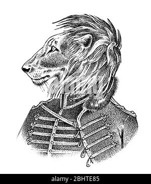 Ours polaire habillés de style militaire. Esquisse de caractère animal de mode. Anthropomorphisme dessiné à la main. Illustration vectorielle gravée pour étiquette, logo Illustration de Vecteur