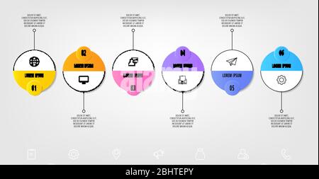 Infographies du cercle du modèle vectoriel. Concept commercial avec 6 options et pièces. Six étapes pour le contenu, le graphique, les diagrammes, le diaporama. Chemin étape par étape Illustration de Vecteur