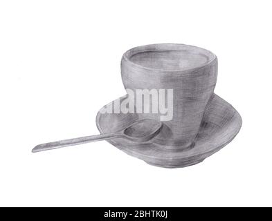 Croquis crayon dessiné à la main de thé ou de café. Esquissez une image dessinée à la main de tasse avec du café ou du thé. Banque D'Images