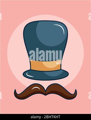 Concept heureux de la fête des pères, icône chapeau et moustache sur fond rouge et blanc, design coloré, illustration vectorielle Illustration de Vecteur