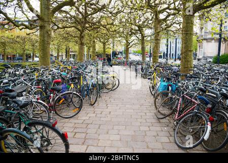 Gand, Belgique - 16 Avril 2017 : les vélos dans le parking à Gand, Belgique Banque D'Images