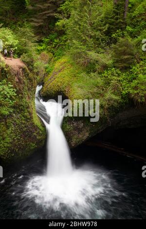 Vue sur les chutes pittoresques de Punchbowl sur Eagle Creek dans la gorge de Columbia River, Oregon, l'une des chutes d'eau les plus pittoresques de la région Banque D'Images