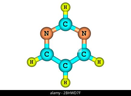 La pyrimidine est un composé organique hétérocyclique aromatique semblable à la pyridine. L'un des trois magazines, il a les nitrogènes aux positions 1 et 3 in t Banque D'Images