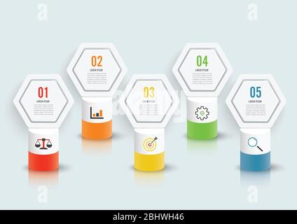 Illustration vectorielle infographies hexagonales 5 options. Modèle pour brochure, affaires, conception de Web. Illustration de Vecteur