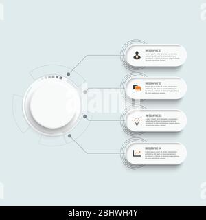 Les icônes marketing et vectorielles de conception des infographies de la chronologie peuvent être utilisées pour la présentation du flux de travail, le diagramme, le rapport annuel, la conception Web. Affaires avec 4 options. Illustration de Vecteur