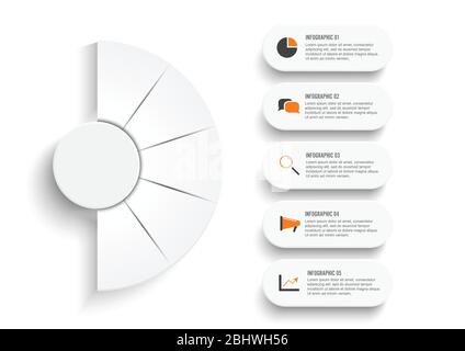 Vecteur de conception et marketing infographies icônes peuvent être utilisées pour la mise en page de workflow, diagramme, rapport annuel, web design. Concept d'affaires avec 5 options. Illustration de Vecteur