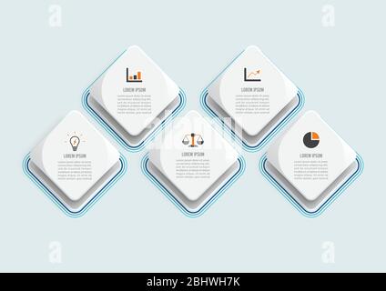 Modèle d'infographie vectoriel avec étiquette en papier tridimensionnel, cercles intégrés. Concept d'affaires avec 5 options. Pour le contenu, le diagramme, l'organigramme, les étapes, les pièces. Illustration de Vecteur