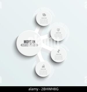 les illustrations vectorielles et les icônes marketing peuvent être utilisées pour la présentation du flux de travail, le diagramme, le rapport annuel, la conception web. Concept d'affaires avec 4 options. Illustration de Vecteur