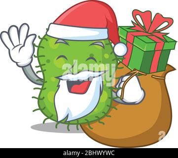 Motif dessin animé d'escherichia Santa avec cadeau de Noël Illustration de Vecteur