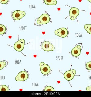 Motif sans couture du yoga Avocado. Motif avocat sur fond blanc. Yoga pour femmes enceintes. Illustration mignonne pour les cartes de vœux Illustration de Vecteur