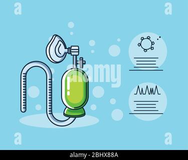 infographie avec masque à oxygène, dispositif de conception d'illustration vectorielle de ventilation artificielle Illustration de Vecteur