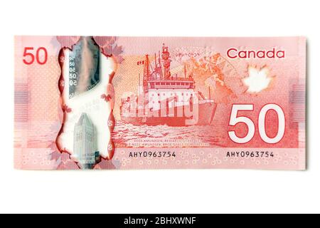 50 dollars canadiens, isolés sur blanc Banque D'Images