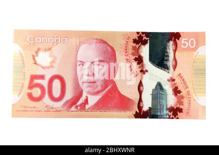 50 dollars canadiens, isolés sur blanc Banque D'Images