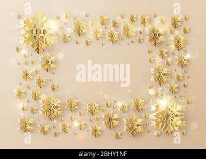 Cadre de Noël avec inscription décorée de flocons de neige en feuilles d'or. SPE 10 Illustration de Vecteur