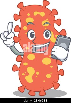 Bacteroides dessin animé en personnage parlant au téléphone Illustration de Vecteur