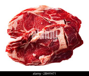 Steak de bœuf cru. Isolé sur fond blanc Banque D'Images