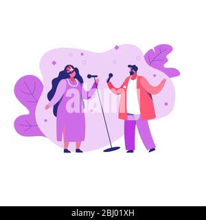 Chanteuses homme et femme avec microphone Illustration de Vecteur