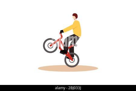 Un gars dans un casque sur un vélo bmx rouge. L'art urbain de l'extrême Illustration de Vecteur