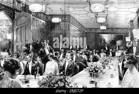 La salle de banquet lambrissée de chêne du restaurant Kettner à Soho, Londres - 7 août 1926 Banque D'Images