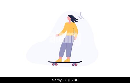 Jeune homme sur un skateboard. Coloris modernes dans des tons jaune et violet Illustration de Vecteur