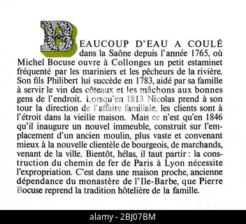 Collection de menus - Paul Bocuse, l'Auberge du Pont de Collonges - 40 rue de la Plage, 69660 Collonges-au-Mont-d'Or, France Banque D'Images