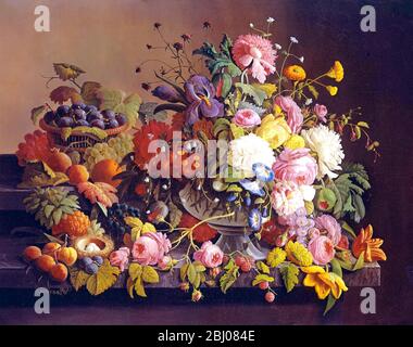 La vie des fleurs et des fruits - par Severin Roesen - Severin Roesen (CA. 1815-1872) est un peintre connu pour ses vies encore de fleurs et de fruits. Né en Allemagne, il a été reçu aux États-Unis à partir de 1848. - - - Banque D'Images