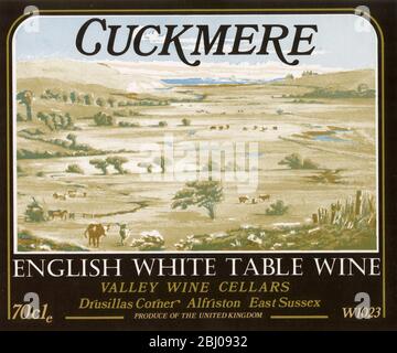 Label vin - Cuckmere table anglaise vin blanc. Produit par Drusillas Corner, Alfriston, East Sussex. Banque D'Images