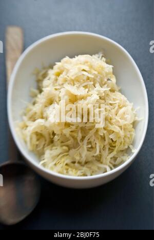 Petit plat blanc de sauerkraut allemand. - Banque D'Images