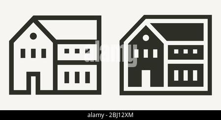Bâtiment résidentiel minimal ou contour de maison et icônes vectorielles solides Illustration de Vecteur