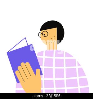 l'homme dans les lunettes lit l'illustration vectorielle du livre Illustration de Vecteur