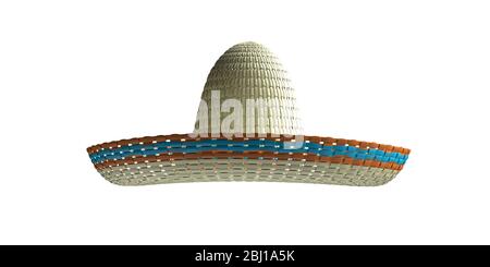 Sombrero paille chapeau isolé découpe sur fond blanc. La tête traditionnelle mexicaine décorée souvenir de la culture espagnole. illustration tridimensionnelle Banque D'Images