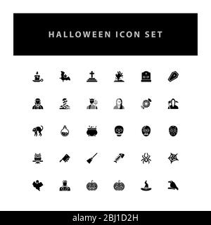 Ensemble d'icônes vectorielles Halloween avec motif glyphe Illustration de Vecteur