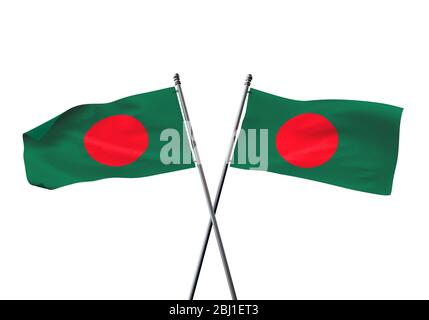 Le Bangladesh drapeaux croisés isolé sur un fond blanc. Le Rendu 3D Banque D'Images