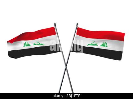 L'Iraq drapeaux croisés isolé sur un fond blanc. Le Rendu 3D Banque D'Images