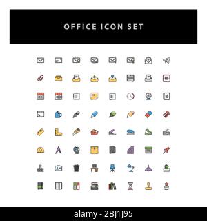 Les icônes Office Vector sont définies avec un style de contour plein Illustration de Vecteur