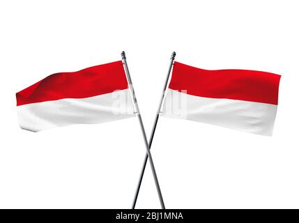 Indonésie drapeaux croisés isolé sur un fond blanc. Le Rendu 3D Banque D'Images
