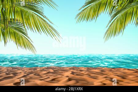 Île tropicale de plage avec palmiers. Banque D'Images