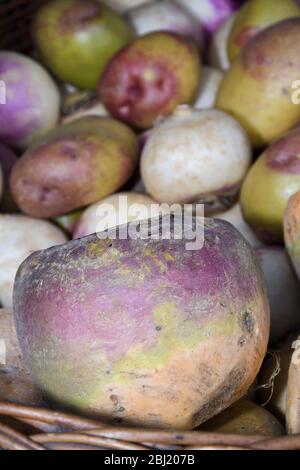 Produits locaux à vendre présentés sur le marché. Marché agricole de quartier à Londres. Bio et bio frais saine alimentation concept.légumes, légumes, h Banque D'Images