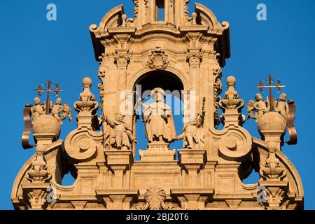 Statue de l'apôtre Saint James. Cathédrale de Saint-Jacques-de-Compostelle, Espagne. Place Obradeiro à Saint-Jacques-de-Compostelle le point de fin de l'ancien Banque D'Images