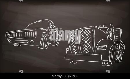 les voitures blanches s'effarent sur le tableau noir Illustration de Vecteur
