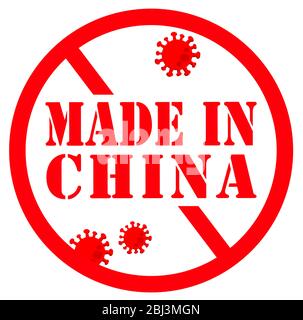 Fabriqué en Chine Red Stamp blanc background warning Symbol, coronavirus covid19 icon, Wuhan Chine produits d'exportation, origine de la maladie du virus de la couronne du sras. Illustration de Vecteur