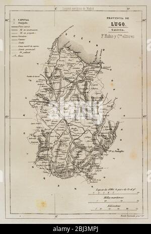 Espagne, Galice. Carte de la province de Lugo. Cronica général de España. Historia ilustrada y Descriptiva de sus Provincias. Galice, 1866. Banque D'Images