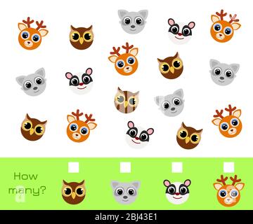 Jeu de comptage pour enfants avec des photos. Jeu éducatif pour les enfants et les tout-petits d'âge préscolaire. Activité de développement pour les enfants d'âge préscolaire Illustration de Vecteur