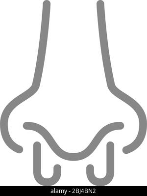 Icône de la ligne de nez humaine douloureuse. Rhinite, sinusite chronique, inflammation nasale, symbole d'organe infecté Illustration de Vecteur