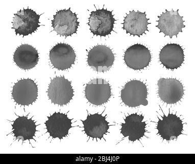 Kit de taches peintes en aquarelle noire. Jeu de blobs noirs aquarelle isolés sur fond blanc Banque D'Images