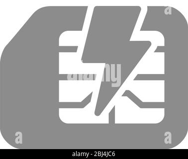 Icône grise plate cassée de la carte SIM. Puce téléphonique endommagée, symbole de carte mobile Illustration de Vecteur
