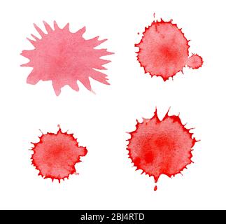 Éclaboussures de sang, gouttes et traces isolées sur fond blanc Banque D'Images